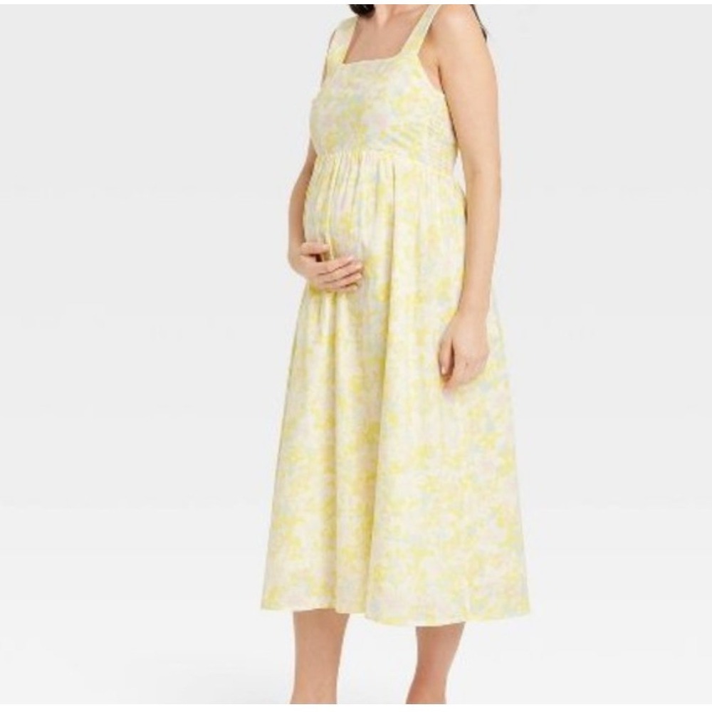 The Nines by Hatch Yellow Floral Midi Adjustable Sundress Midi Size XL Smocked